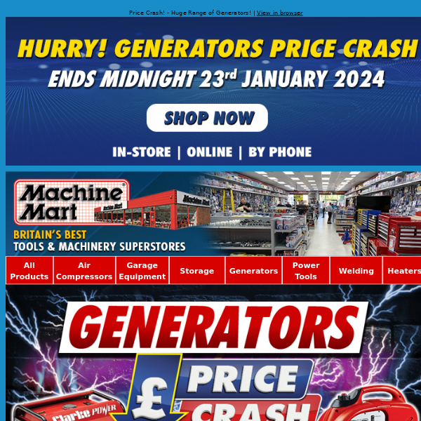 Reminder: Generators Price Crash Ends Tomorrow, 23rd January - Buy Now and Save £££s!