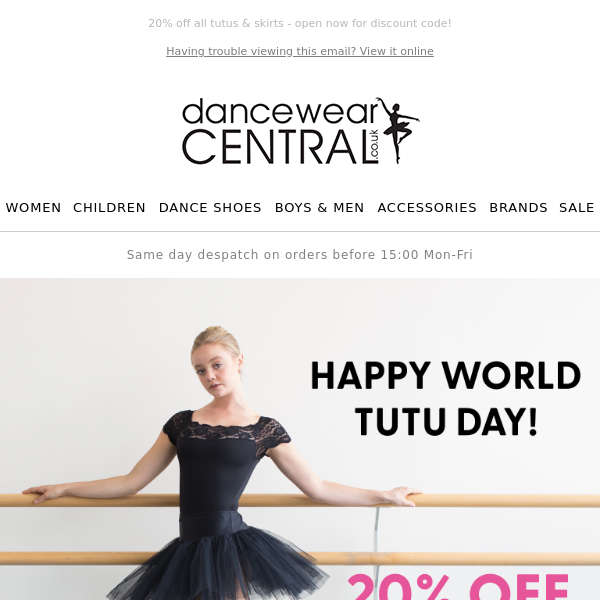 Celebrate World Tutu Day with 20% Off!💃