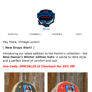 🧢 New Hamm's Hats Alert + Exclusive 20% Off Sale! 🎉