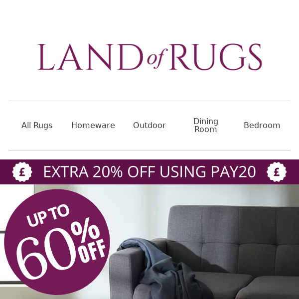 Land of Rugs UK, Email Exclusive. Get 20% Off 👀