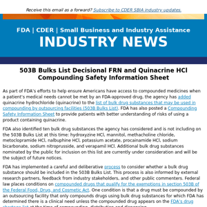 503B Bulks List Decisional FRN and Quinacrine HCl Compounding Safety Information Sheet