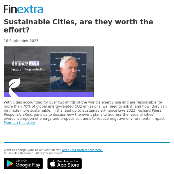 Finextra News Flash: Sustainable Cities, are they worth the effort?