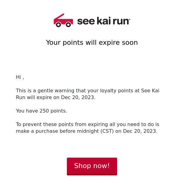 Your points at See Kai Run are about to expire!