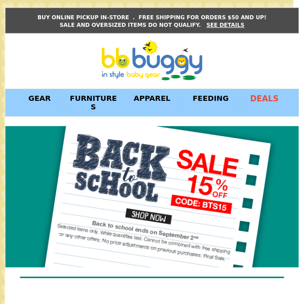 BB Buggy: Back to School Promo + Nursery Furniture Price Up SEPT 1st