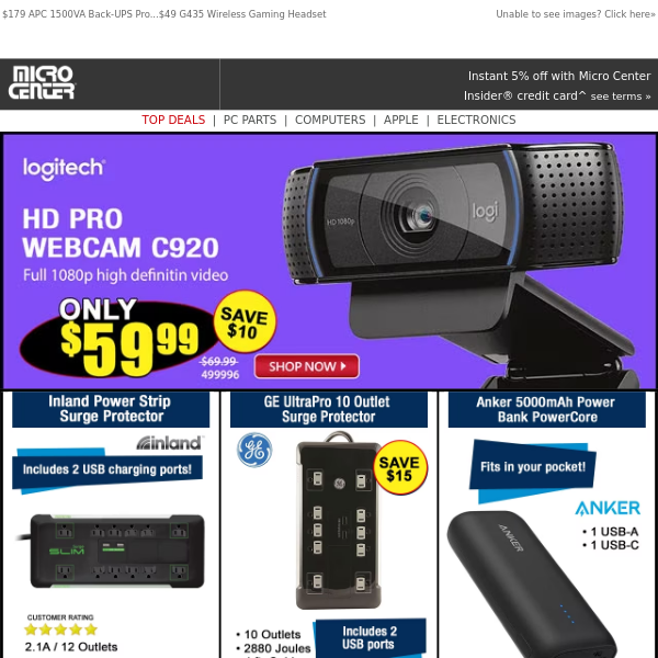 $59 HD Pro Webcam C920! $19 AQiA HD Pan Tilt Indoor WiFi Camera