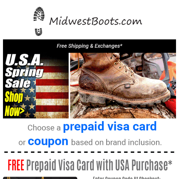 Spring Offer:  Up To $40 VISA Gift Card with U.S.A. Purchase!