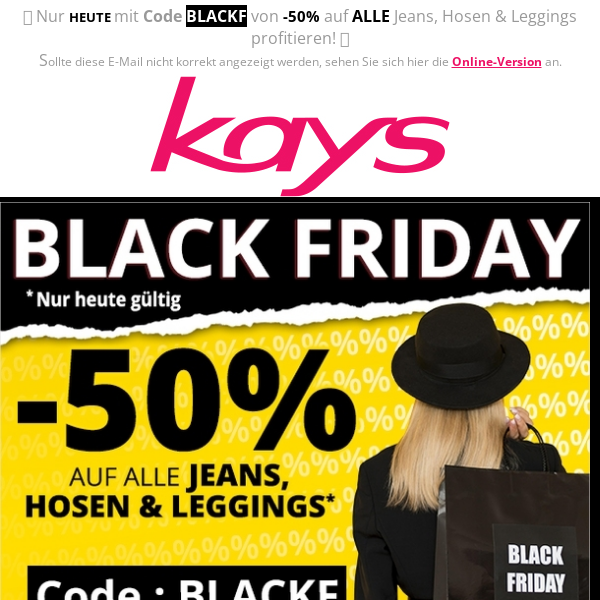 BLACK FRIDAY = -50% auf Jeans, Hosen & Leggings
