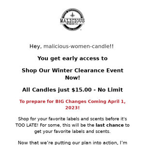 The Winter Clearance Event Starts Now! HUGE SAVINGS!!!