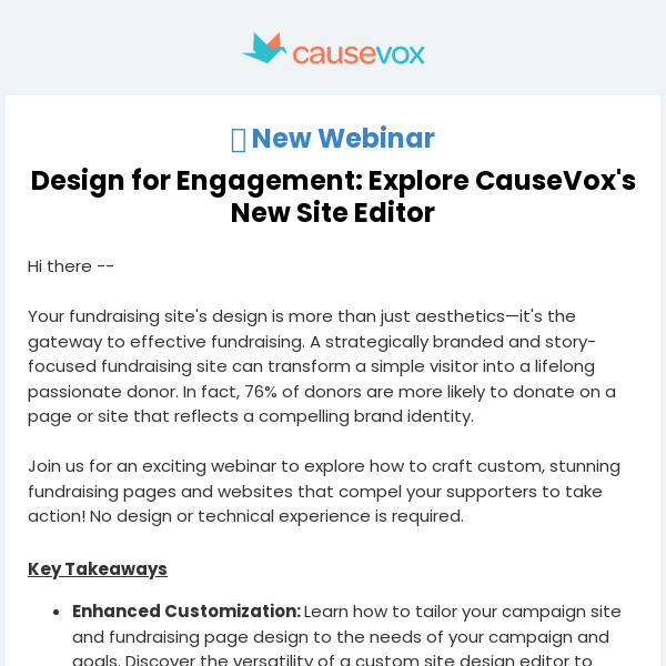 [Webinar] Design for Engagement: Explore CauseVox's New Site Editor