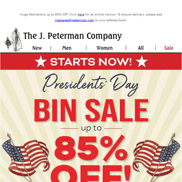 Presidents' Day Bin Sale STARTS NOW!