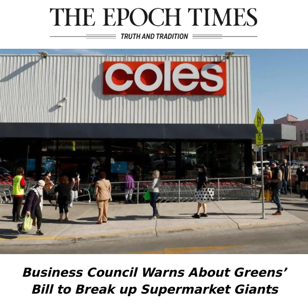 Business Council Warns About Greens’ Bill to Break up Supermarket Giants