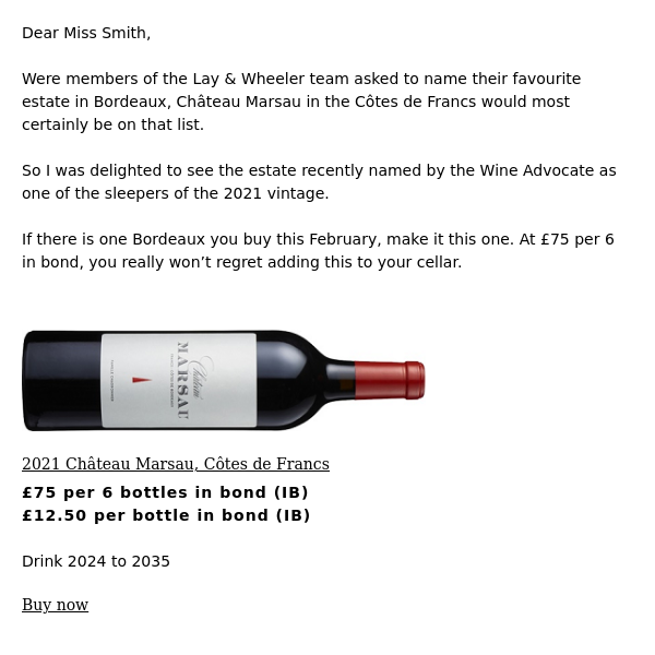 £12.50 for a sensational red, named by the Wine Advocate as a top Bordeaux pick in 2021