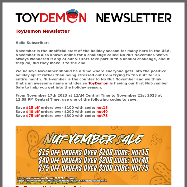 ToyDemon Nut-vember Sale