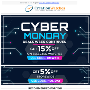 Cyber Monday Deals Continues: Extra 5% Off Storewide and 15% on Selected
