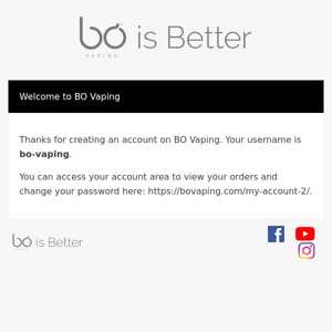 Your BO Vaping account has been created!