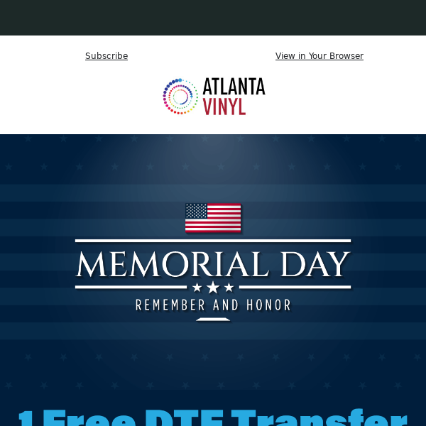 🇺🇸 Memorial Day Special: FREE DTF Transfer with $20 Purchase!