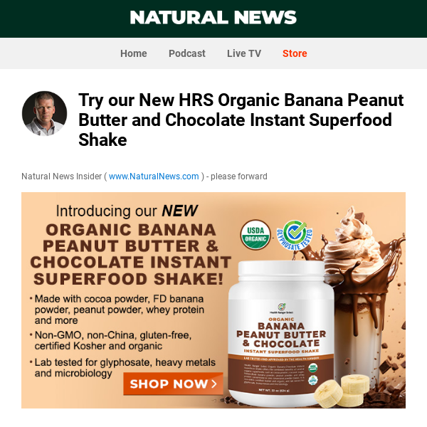 Try our New HRS Organic Banana Peanut Butter and Chocolate Instant Superfood Shake