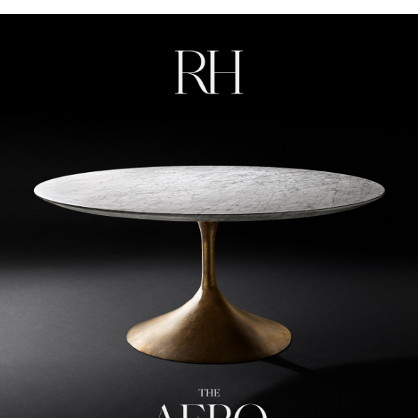 The Aero Dining Table. Midcentury Design in Carrara Marble, Oak or Walnut  with Cast Metal. - Restoration Hardware