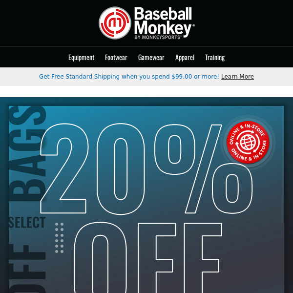 ⚾️ Score Big: 20% Off on Baseball and Softball Bags!