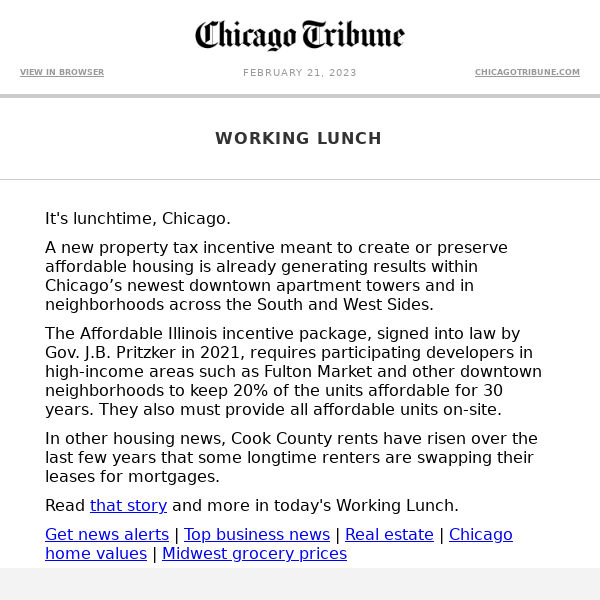 Working Lunch: Tax incentive could remake Fulton Market | Renters swap leases for mortgages | Restaurants find footing downtown