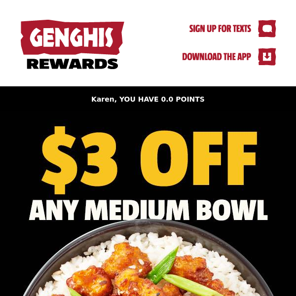 $3 OFF Your Bowl - Join us For Lunch, Genghis Grill!🍚😋