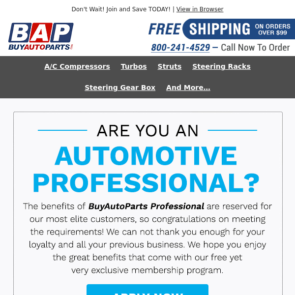 BuyAutoParts Professionals - 10% Off Plus More Benefits