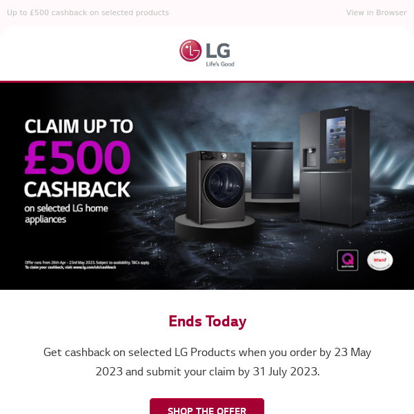 FINAL HOURS: Shop the Cashback Offer - LG UK