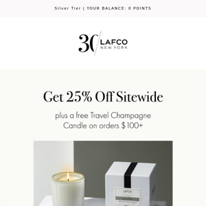 25% off and a free travel candle!