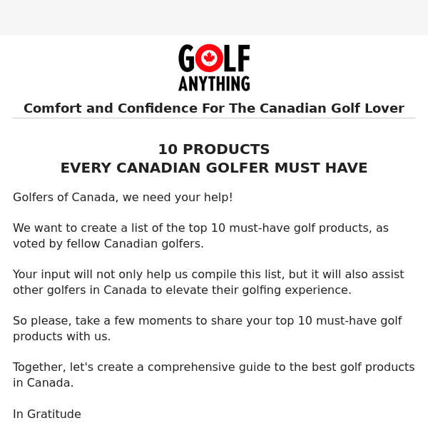 Calling all Canadian golfers: Help us create a must-have golf product list!