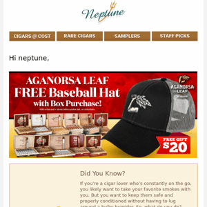 Aganorsa Sale Buy Any Box Get a Free Baseball Hat