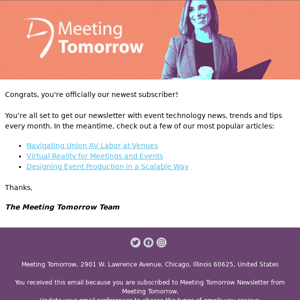 Welcome to the Meeting Tomorrow Newsletter