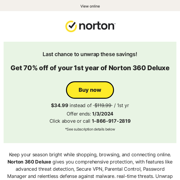Last chance to get up to 70% off Norton 360 Deluxe