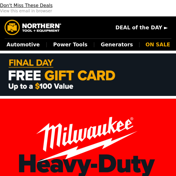 Milwaukee SALE + Free Gift Card Final Day!