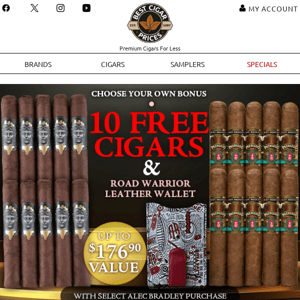 🙌 You Choose - 10 Free Cigars + Leather Wallet with Alec Bradley 🙌