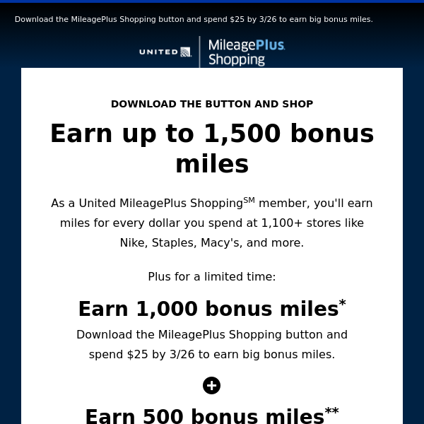 Limited time - earn 1,500 bonus miles just for shopping