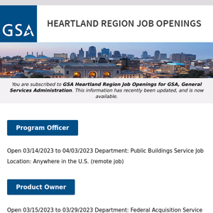 New/Current Job Opportunities in the GSA Heartland Region