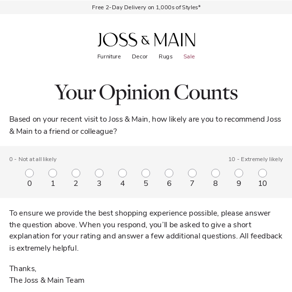 Joss & Main requests your feedback