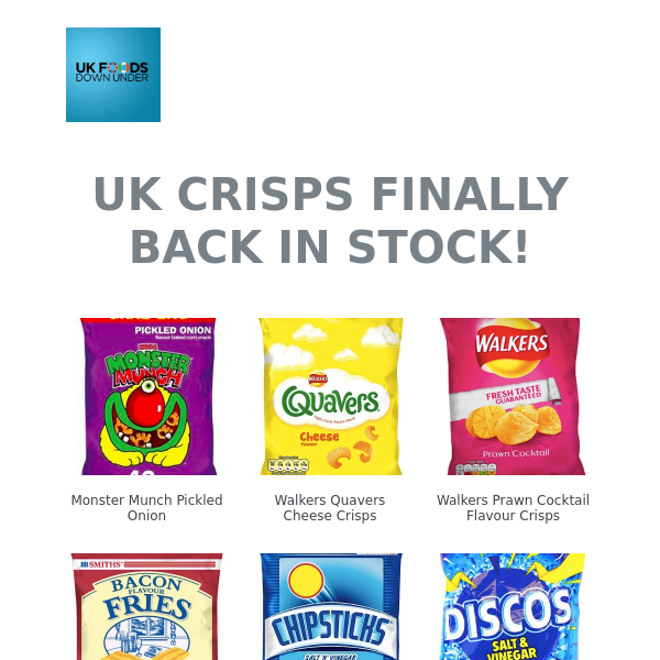 UK CRISPS FINALLY BACK IN STOCK!!! 10% off everything all weekend!