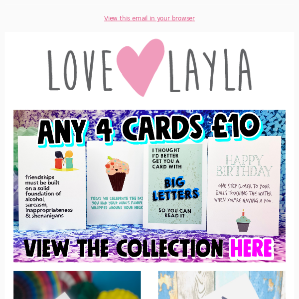 Love Layla Designs, Any 4 Cards for £10