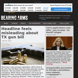 Bearing Arms - Mar 09 - Headline feels misleading about TX gun bill