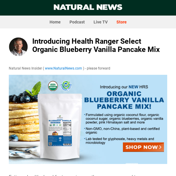 Introducing Health Ranger Select Organic Blueberry Vanilla Pancake Mix