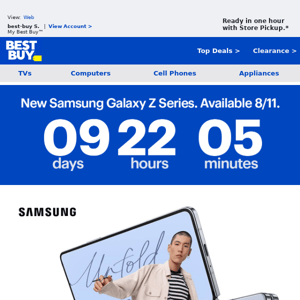 Best Buy, save up to $1,000 on the new Samsung Galaxy Z Series with qualifying trade-in.