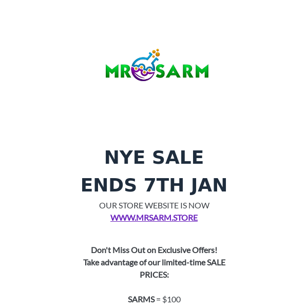 NYE SALE ENDS 7TH JAN