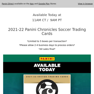 ⚽ Available today at 11AM CT /9AM PT 2021-22 Panini Chronicles Soccer Trading Cards