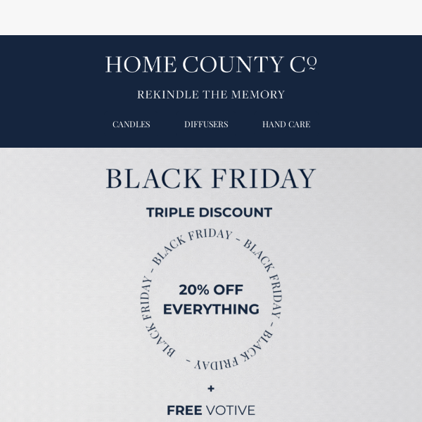 Last chance for 20% off Home County Co. 🖤