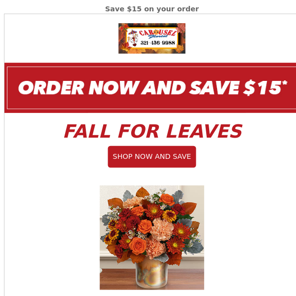 Give thanks and take $15 off your flowers
