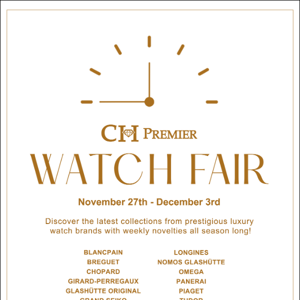Seize the Moment: CH Premier Watch Fair Kicks Off Soon!