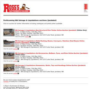 Ross's > Forthcoming WA Salvage & Liquidations auctions (Jandakot)