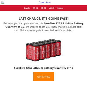 ⚡ It’s almost gone! See if SureFire 123A Lithium Battery Quantity of 10 is available ⚡