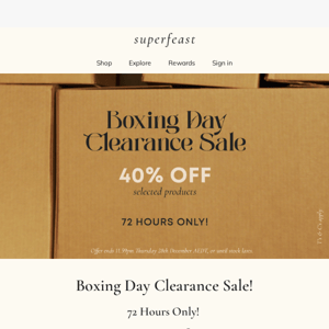 Boxing Day Clearance Sale! 72 Hours Only!